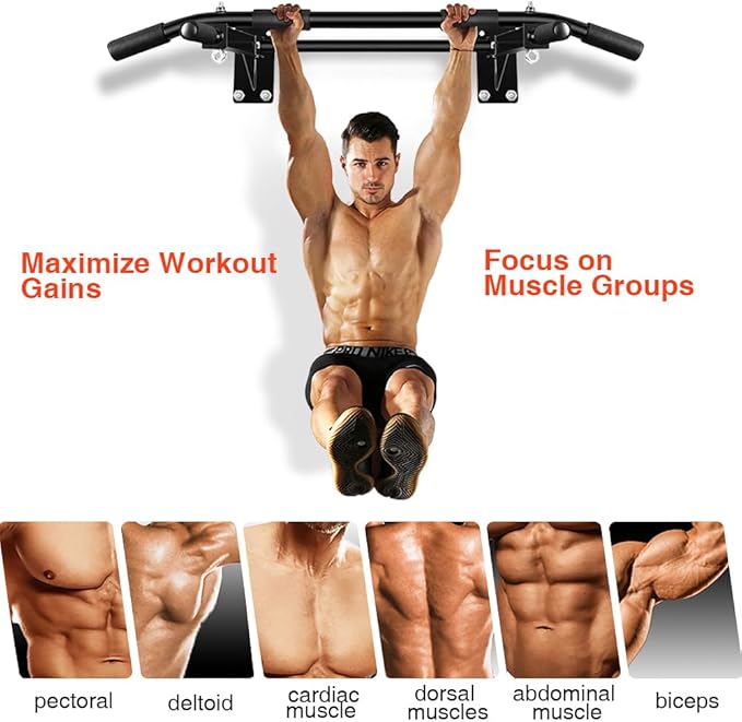 Wall-Mounted Pull-Up Bar – Drill Installation, Home Gym Equipment for Indoor Fitness, Chin-Up Bar for Strength Training, Spine Stretching & Inverted Workouts