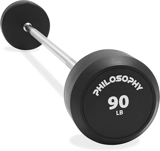 Philosophy Gym Rubber Fixed Barbell, Pre-Loaded Weight Straight Bar for Strength Training & Weightlifting