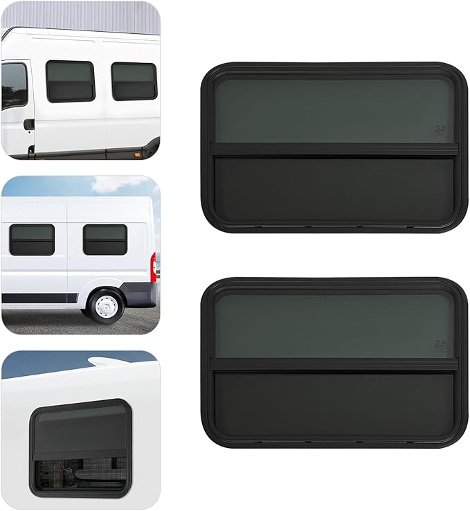 2PCs RV Window, Teardrop Horizontal Slide Black RV Window, Vertical Sliding RV Window 30" W x 20" H Horizontal Sliding Window Camper Trailer Window Horizontal Sliding Replacement Glass W/Trim Ring