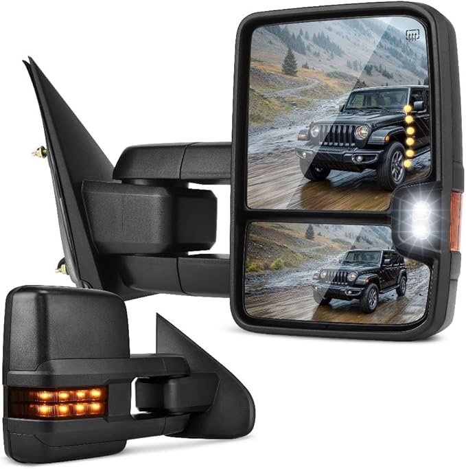 DWVO Towing Mirrors Compatible with 14-18 Silverado GMC Sierra 1500 2500 3500 HD,Power Heated Side Mirrors Tow Mirrors, Telescoping Power Folding with LED Turn Signal