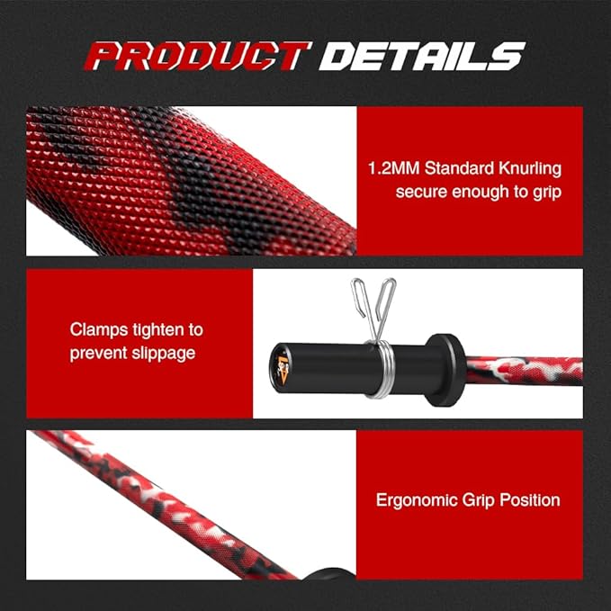 4FT Olympic Barbell Bar, 47Inch Straight Weight Bar with 2 Collars, Solid Olympic Bar with Bearings, 500Lbs Capacity Weightlifting Bar for Home Gym Strength Training, Suitable for 2 Inch Plates