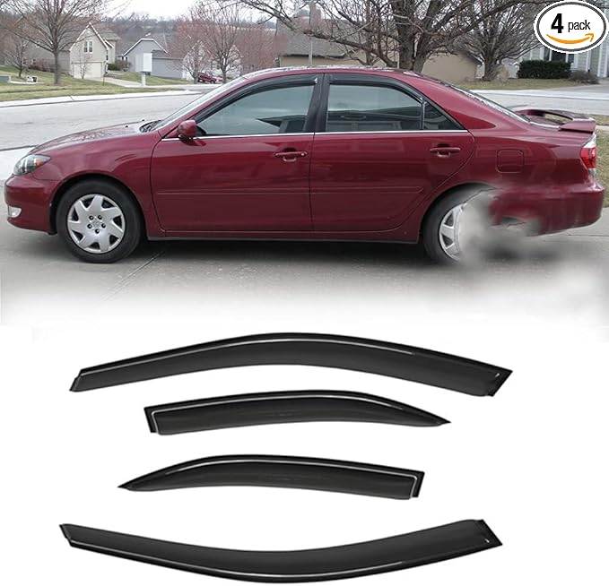 Original 4pcs Side Window Deflectors, Outside Mount Tape-On Rain Guards Set, Easy to Install Side Window Visors Compatible with 2002-2006 Toyota Camry All Models 94236