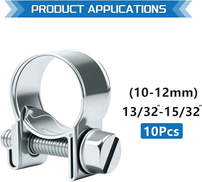 10-12MM Fuel Injection Hose Clamps 13/32"-15/32" Gas Line Clamps Pipe Clamp for Automotive Diesel Petrol Pipes
