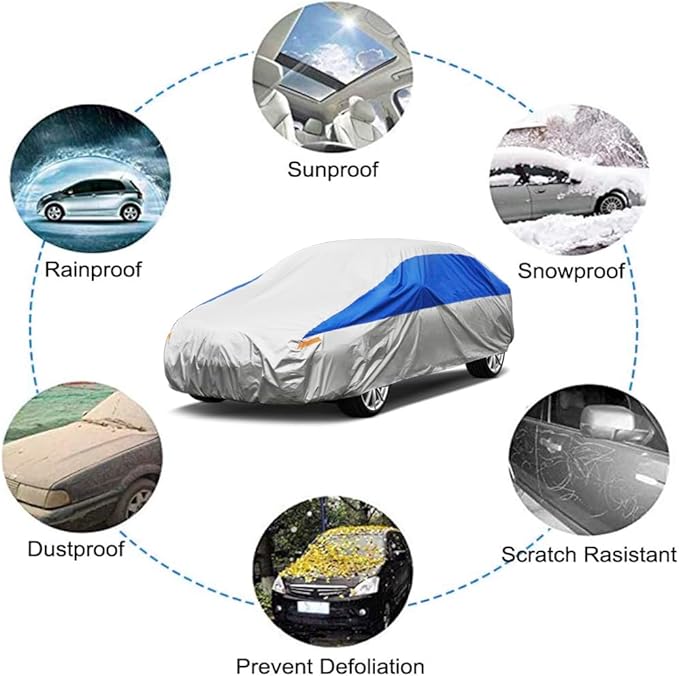 Car Cover Waterproof All Weather for Automobiles, Outdoor Full Car Cover Snowproof Windproof UV Protection, Universal Fit for Sedan. (Fit Sedan Length 175-185 inch, Silver)
