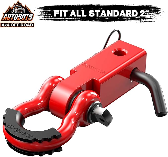 AUTOBOTS Tow Hitch Receiver 2", 45,000 Lbs Break Strength Shackle Hitch Receiver with 5/8" Screw Pin, 3/4 Shackle, Towing Accessories for Vehicle Trailer Recovery Off-Road Red&Red