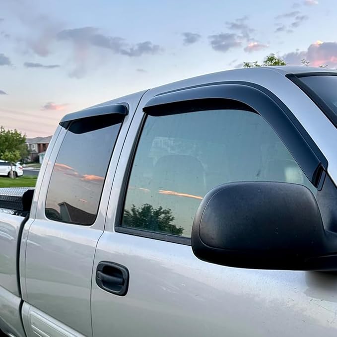 94044 Sunproof Waterproof Side Rain Guards, 4pcs Protective Replacements Wind Deflector Set, Window Visors fit for 1999-2006 Chevy Silverado & GMC Sierra 1500/2500/3500/2500HD Extended Cab