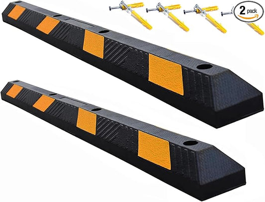 BESEA 2pcs Curb Parking Stoppers for Garage Bumpers Parking car 72" Length 4" High Heavy Duty Rubber Wheel Stopper for Vehicles Truck Driveway Help Your Cars Parking Stop Perfectily(2pack)