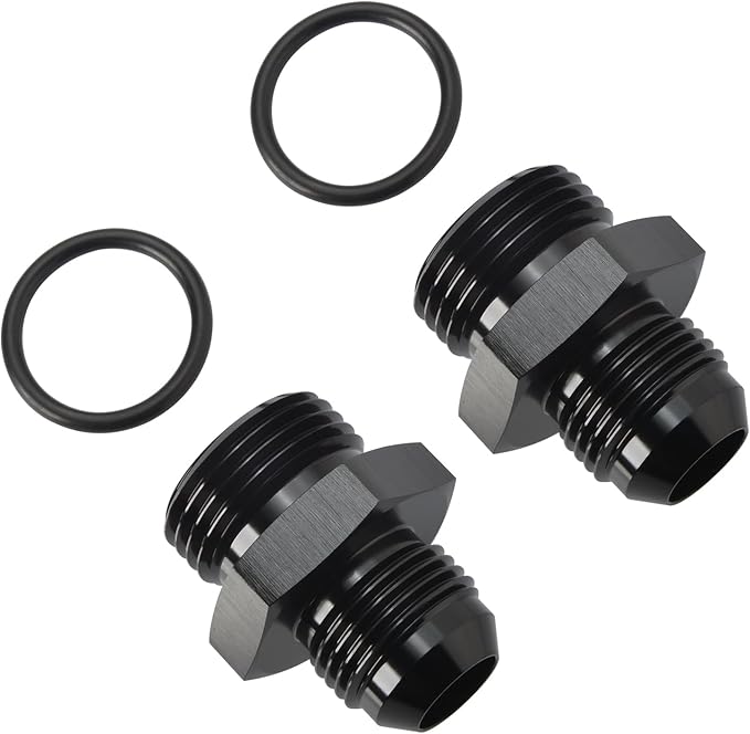 10AN Male Flare to 12AN ORB O-ring Boss Fuel Pump Rail Adapter Fitting Aluminum Black, Pack of 2