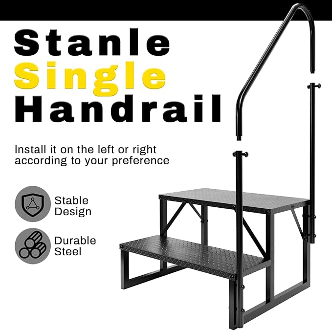 RV Steps with Handrail, 2 Step RV Stairs 660 lbs Load Capacity, Step Ladder with Anti-Slip Panel, Mobile Home Stairs for Travel Trailers