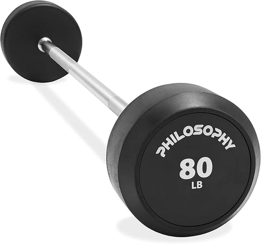 Philosophy Gym Rubber Fixed Barbell, Pre-Loaded Weight Straight Bar for Strength Training & Weightlifting