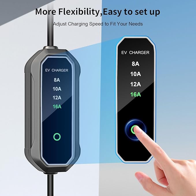 Level 2 EV Charger 16 Amp 25ft Cable 240V NEMA 6-20 Plug, 120V NEMA 5-15 Adapter, Mobile Portable Electric Vehicle Charger Plug-in Home EV Charging Station for SAE J1772 Evs Adjustable Current