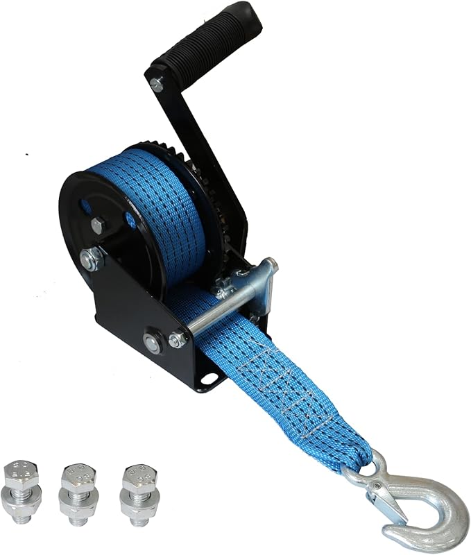 Heavy Duty Boat Trailer Winch,HandCrank Winch 1200lbs Capacity with 26FT Strap,2-Way Ratchet 4:1 Gear Switchable Hand Crank Winch for Boat,Trailer,Truck,RV,ATV and Jet Ski