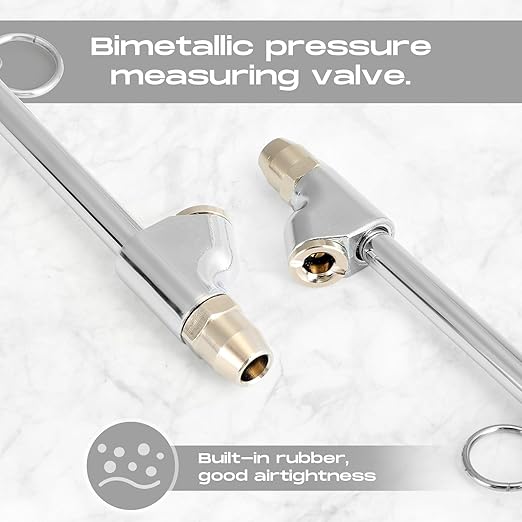 Tallew 10 Pack Tire Pressure Gauge Silver Heavy Duty Air Pressure Tire Gauge Dual Head Semi Truck Tire Pressure Gauge Range 10-150 Psi, Extended Tube Tire Gauge Suitable for Semi Truck, and Bus