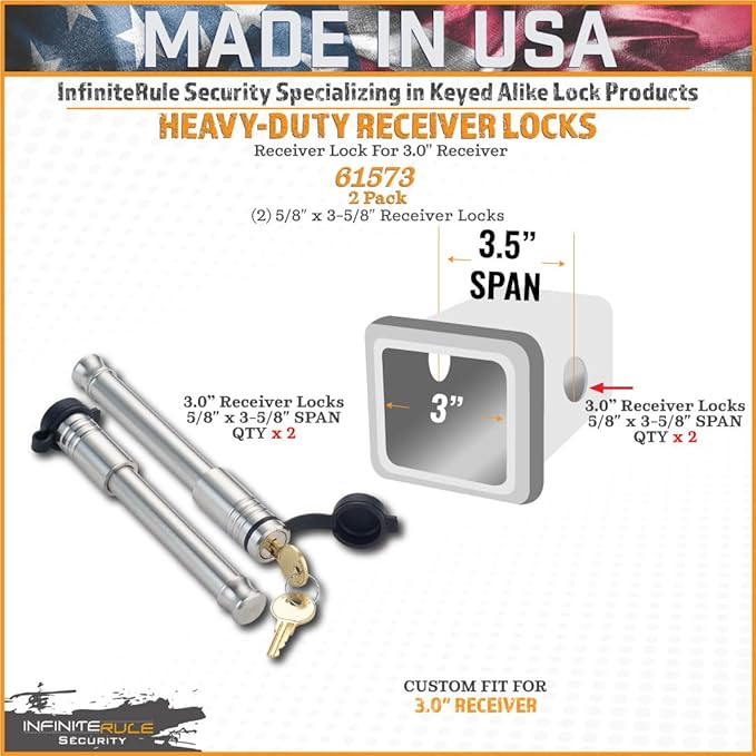 61573 | 2 Pack, Keyed Alike, Receiver Locks for 3" Receiver