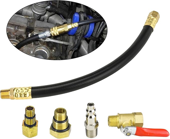 3mirrors Engine Air Valve Holder Pressure Pipe M10 M12 M14 M18 Thread to 1/4 NPT w/Ball Valve, Cylinder Leakage Testing Tool for Most LS Engine Compatible with Mustang Ford GM