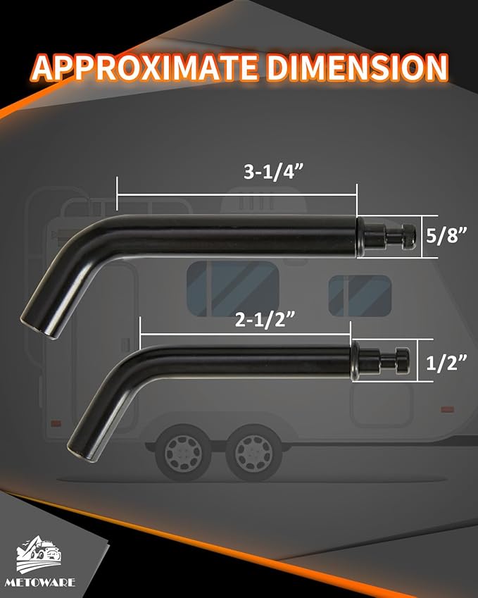 METOWARE Trailer Hitch Locks, 1/2" and 5/8" Diameter Dual Bent Pins for Class I-IV Hitches, Anti-Theft Hitch Lock for 1-1/4" 2" and 2-1/2" Receiver, Fits Towing Trailer Truck Car Boat RV (1 Pack)