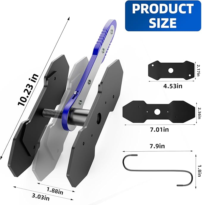 Brake Caliper Compression Tool, Caliper Piston Compressor Tool with Additional 2 pcs Large Steel Plate and 2 Hooks, 360°Adjustable Brake Caliper Tool for Single Twin Quad Piston Calipers (Blue)