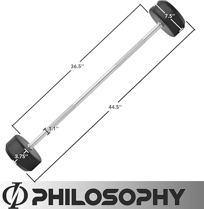 Philosophy Gym Rubber Fixed Barbell, Pre-Loaded Weight Straight Bar for Strength Training & Weightlifting