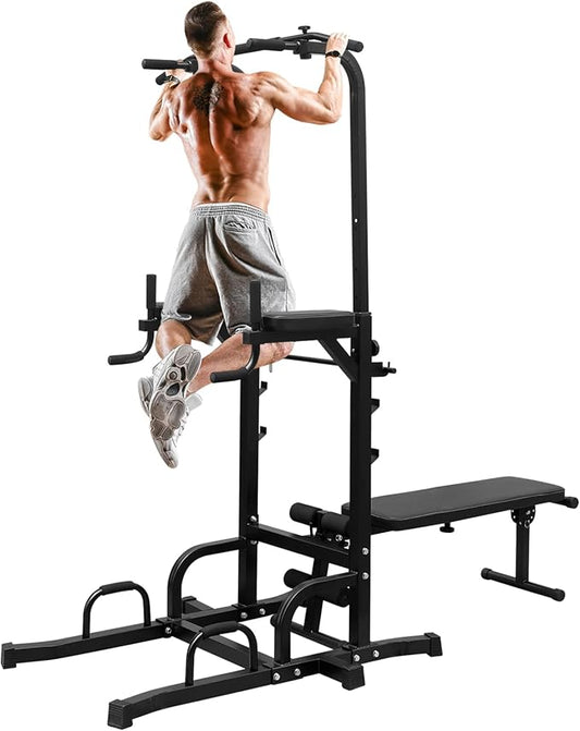 Power Tower Pull Up Bar Station,Height Adjustable Multi-Function Dip Station for Home Gym Strength Training Fitness Workout Equipment