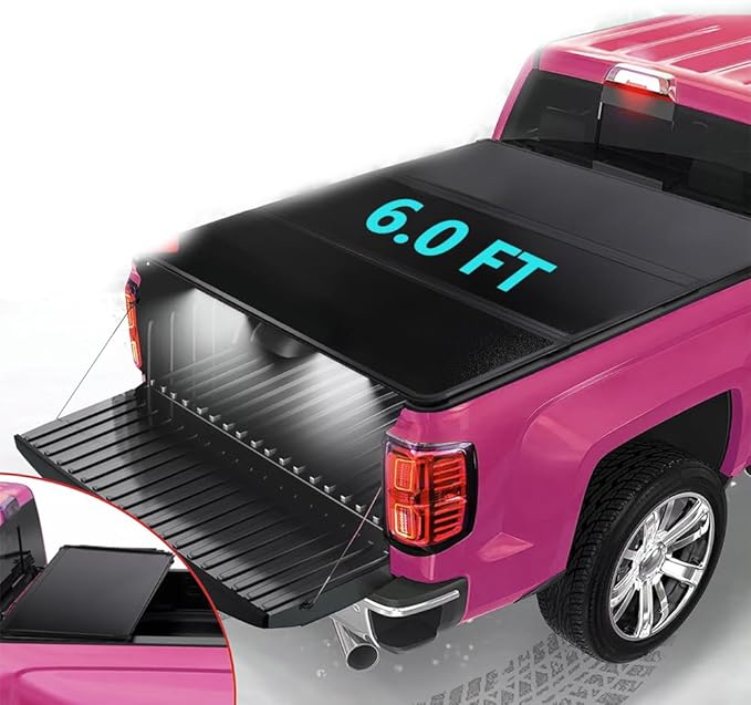 CAREONLINE New Black Hard Tri Fold Style Truck 6 Ft Bed Tonneau Cover W/LED Light Fits for 2016-2023 to-yo-ta Tacoma（OL-KR1015250321）