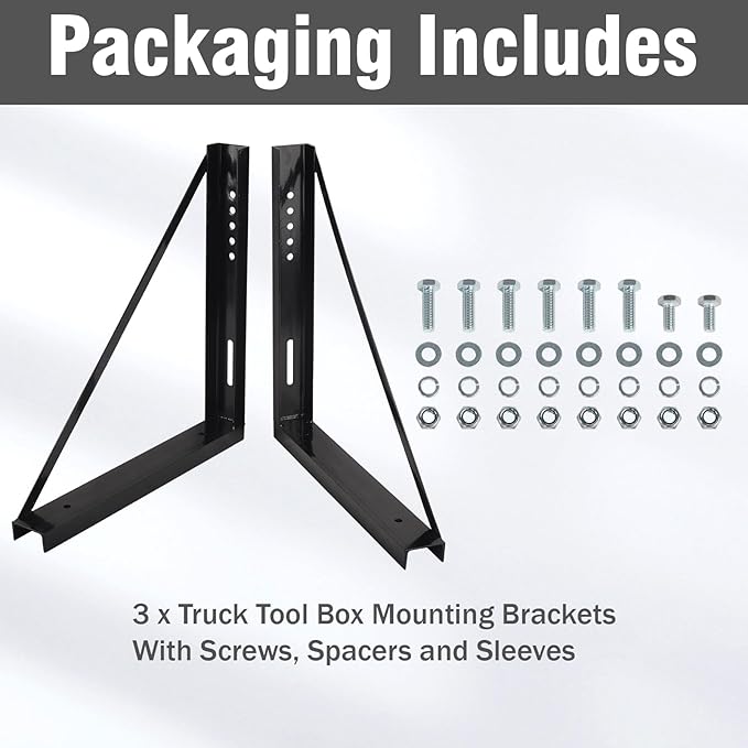 3 PCS 24 x 24 Inch Black Welded Structural Steel Mounting Brackets for Truck Trailer Underbody Tool Boxes with Screws Spacers and Sleeves