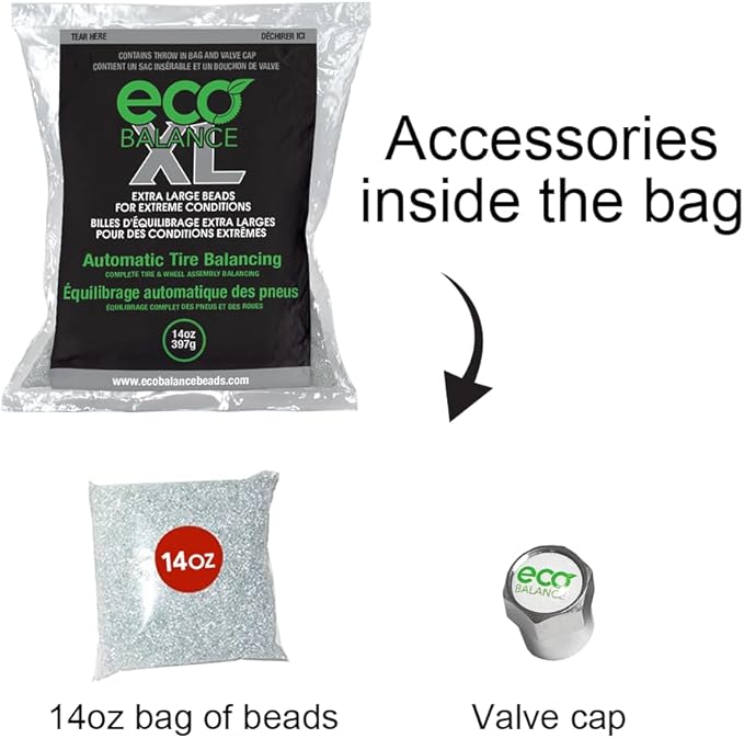 ECO Balance 14-ECOXL4 ECO XL Extreme Condition Tire/Wheel Balancing Beads - Off-Road Vehicles, Light Duty Truck Tires, (4) 14oz Balance Bead Bags, (4) Valve Caps