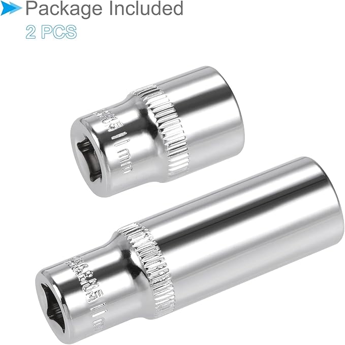 6-Point Socket, 1/4" Drive 11mm Deep, Polished Chromed CR-V Metric Deep and Shallow Impact Socket - (Applications: for Ratchet Torque Electric Wrenches Car Repair), 2-Pieces
