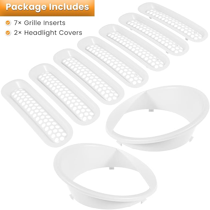 Front Grille Mesh Inserts & Headlight Cover for Jeep Wrangler JK JKU Sport Freedom Rubicon Sahara Unlimited 2007-2018 Exterior Accessories Clip-in Grille Guard Headlight Bezels Trim (Matte White)