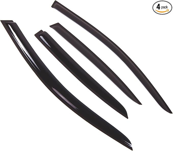 TuningPros Outside Mount Window Vent Visors Rain Guards Compatible with BMW 745i 750i 2002-2006 | Side Window Wind Deflectors Rain Shields | Smoke Tinted, 4 Pcs Set, DGWV-495