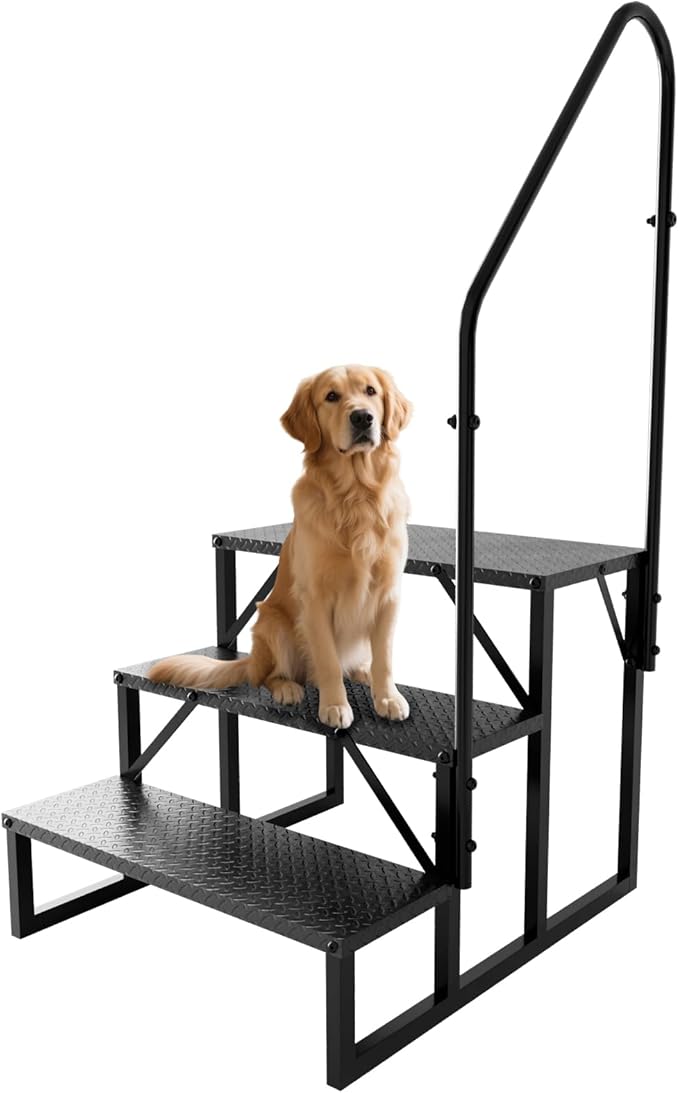RV Steps with Handrail, 3 Step RV Stairs 660 lbs Load Capacity, Step Ladder with Anti-Slip Panel, Mobile Home Stairs for Travel Trailers