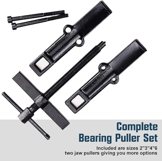 4 Bearing Puller 2'' 3'' 4'' 6'' with 2 Jaws Bearing Puller Tool Adjustable, Chrome Vanadium Steel Bearing Gear Puller Kit Hand Remover Tool Pump Pulley Remover for Wheel, Motorcycle, Bearings, Gears
