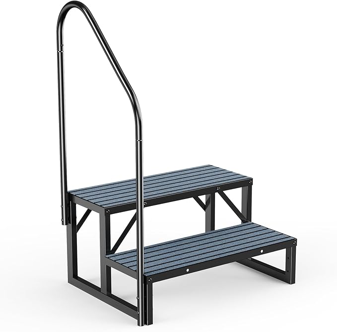 RV Steps Spa Steps with Handrail - 2 Step Hot Tub Steps Trailer Steps Mobile Home Stairs for 5th Wheel RV, Trailer, Hot Tub, Pool, Porch with Non-Slip Mats