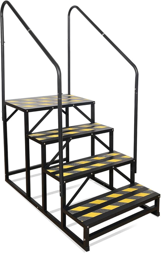 4 Step RV Stairs, Hot Tub Steps, Outdoor Spa Step Ladder with Double Handrail,Portable Economy 5th Wheel Stair for Travel Trailer, Motor Home, Camper and Porch with Non-Skid Tapes
