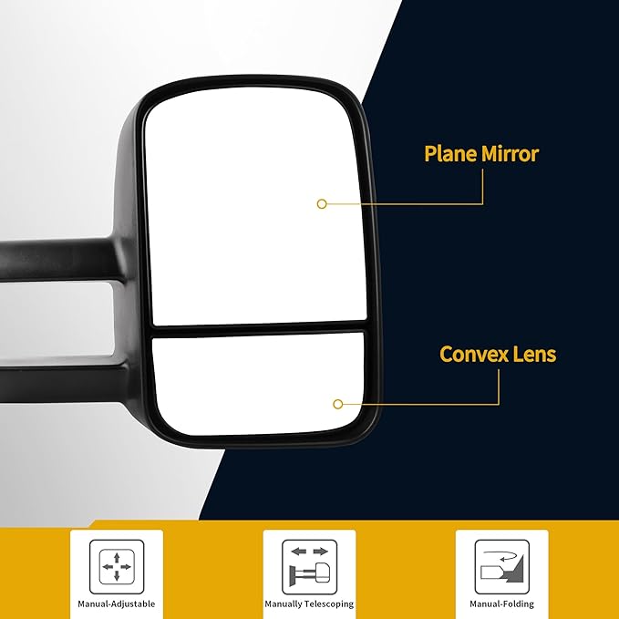 DWVO Side Tow Mirrors Compatible with Chevy GMC 1999 2000 2001 2002 2003 2004 2005 2006 Silverado Sierra, 00-06 Tahoe Suburban 1500 2500 Yukon XL Truck, Manual Adjustment Folding Telescoping