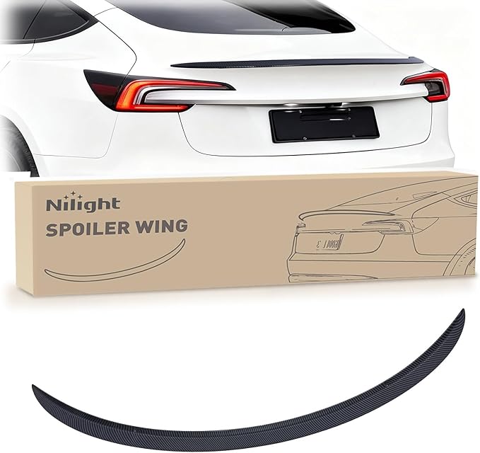 Nilight Spoiler Fit for Tesla Model 3 Highland 2024 Spoilers for Cars Rear Spoiler Wing Sporty Rear Trunk Lip Exterior Accessories No-Drill Installation ABS Carbon Fiber Pattern, Matte Black