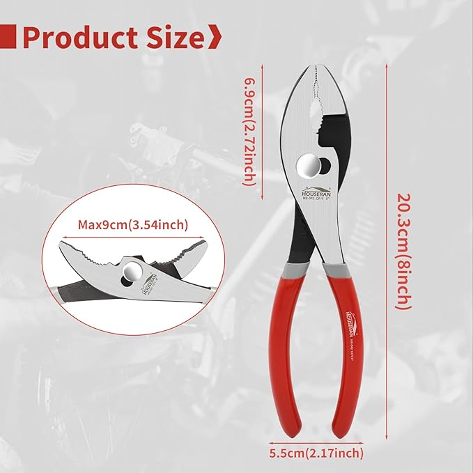 Slip Joint Pliers, Small Pliers with Non Slip Handle, High Carbon Steel, 8 Inch Pliers for Tightening, Loosening and Gripping Nuts and Bolts
