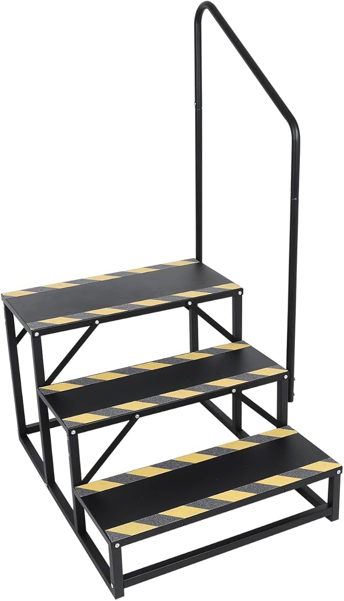 3 RV Step Stairs,Hot Tub Steps with Handrail,Portable Step Ladder for Travel Trailer,Camper,Porch,Pet Stair,Outdoor Stairs with Non-Skid Tapes