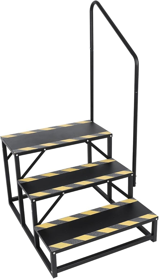 3 RV Step Stairs,Hot Tub Steps with Handrail,Portable Step Ladder for Travel Trailer,Camper,Porch,Pet Stair,Outdoor Stairs with Non-Skid Tapes