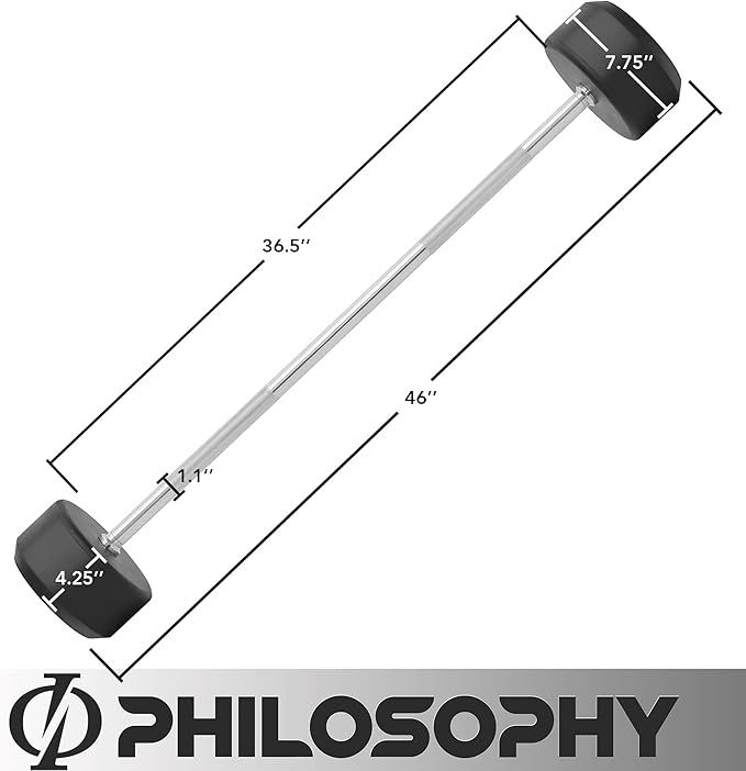 Philosophy Gym Rubber Fixed Barbell, Pre-Loaded Weight Straight Bar for Strength Training & Weightlifting