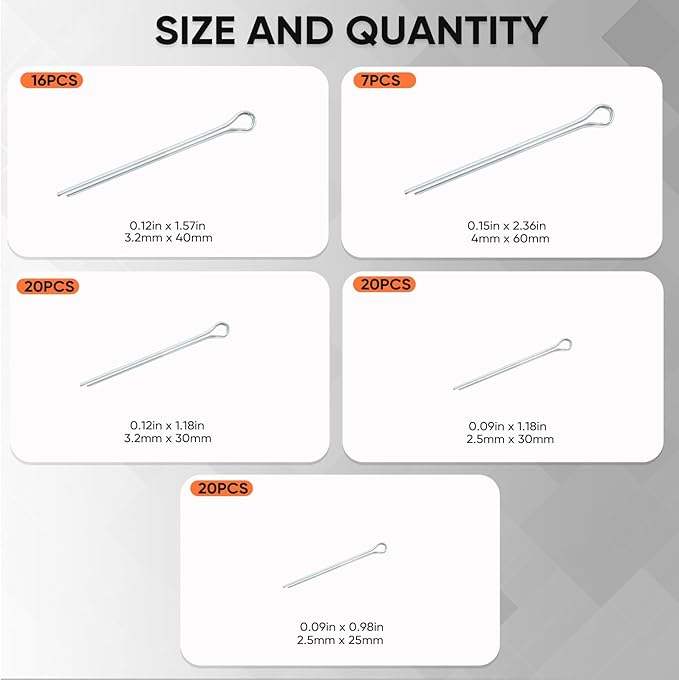197Pcs Hitch Pin,13 Sizes Hardware Cotter Pins Clip Assortment Kit - 304 Stainless Steel R Hairpin Cotter Fastener Clip Suitable for Truck and Engine Maintenance, Hanging Needle Lock System