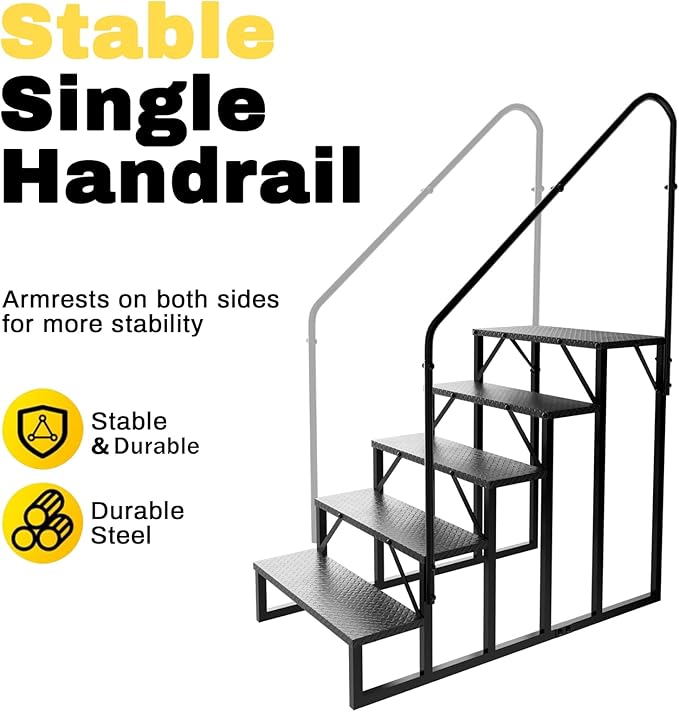 RV Steps with 2 Handrails, Hot Tub Steps Outdoor, 5 Step Ladder Stool, RV Stairs with Anti-Slip Panel, Camper Steps for Spa, Travel Trailers, Pool and Porch