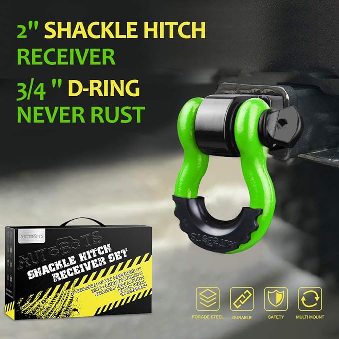 AUTOBOTS Tow Hitch Receiver 2", 45,000 Lbs Break Strength Shackle Hitch Receiver with 5/8" Screw Pin, 3/4 Shackle, Towing Accessories for Vehicle Trailer Recovery Off-Road Green&Black