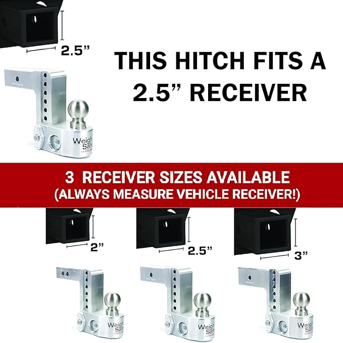 Weigh Safe Adjustable Trailer Hitch Ball Mount - 6" Drop Hitch for 2.5" Receiver w/ 2 pc Keyed Alike Lock Set, Premium Aluminum Trailer Tow Hitch w/ Built in Weight Scale for Anti Sway, 18,500 lbs GTW