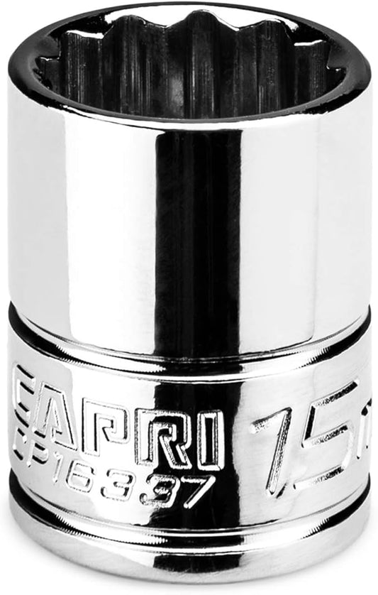 Capri Tools 15 mm Shallow Socket, 3/8 in. Drive, 12-point, Metric