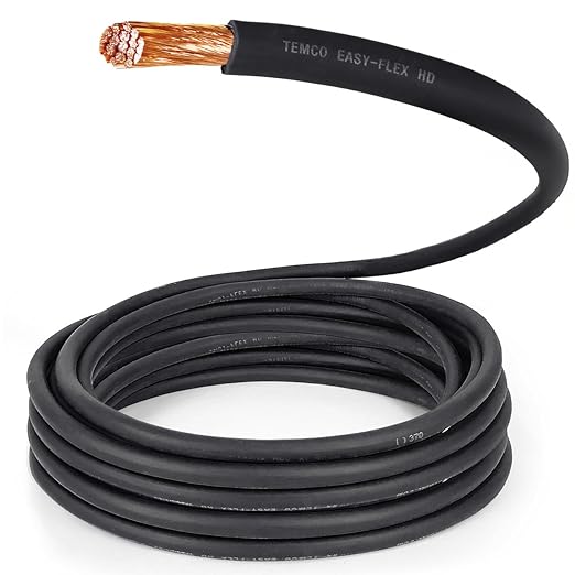 TEMCo 4/0 Gauge AWG 200 Ft Black Flexible Pure Copper Made in USA Welding Cable Battery Wire - Heavy Duty Solar, Inverter, Car, RV, Truck