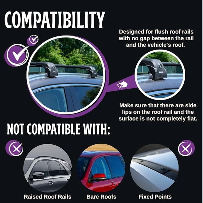 ERKUL Heavy Duty Roof Rack Cross Bars for Volvo XC90 2016-2026 | Upgraded 220 lbs Aero Aluminum Crossbars with Smart Clamp System | Compatible with Flush Rails - Black