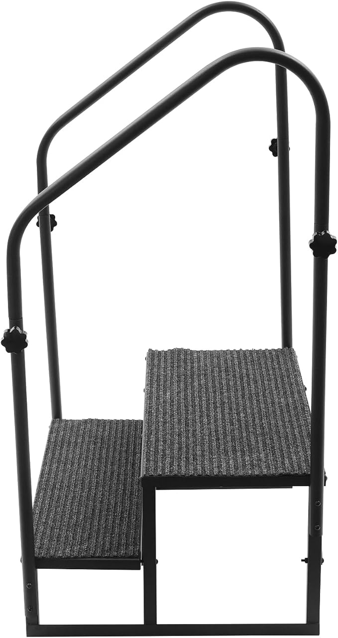 RV Steps with Two handrails, 2 Steps Mobile Home Stairs Steps Outdoor, Hot Tub Steps with handrail, Portable Stairs for Travel Trailer Camper with 2Pcs Non-Slip Step Mats