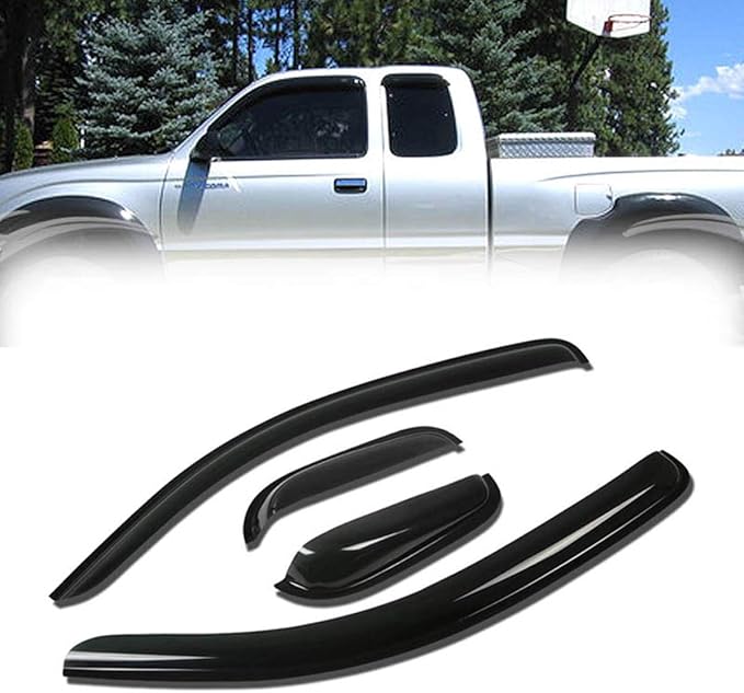 Side Window Wind Deflector, 4pcs Out-Channel Tape-On Nice Rain Guards Set, Window Visor fit for 2005-2015 Toyota Tacoma Extended cab (Access cab) TY4P07