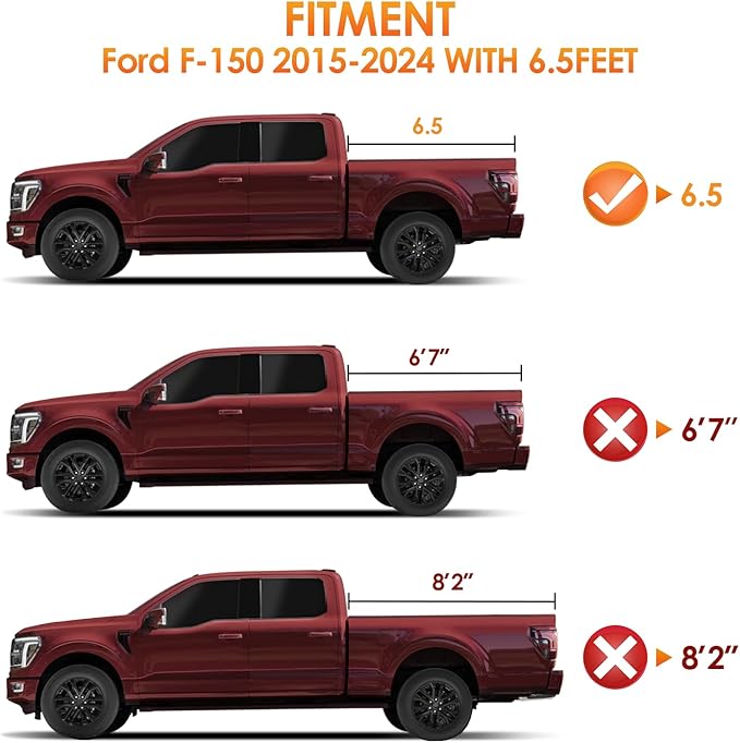 Nilight Soft Tri-fold Truck Bed Tonneau Cover Compatible with Ford F150 2015 2016 2017 2018 2019 2020 2021 2022 2023 2024 2025-6.5ft