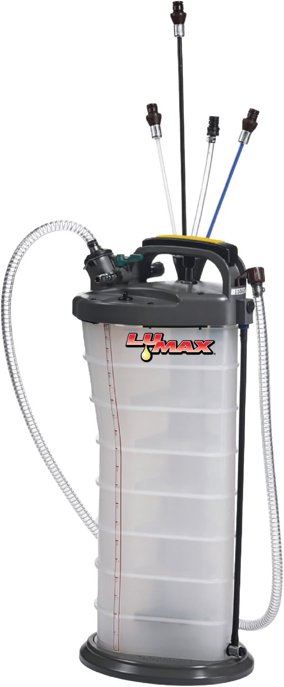 LUMAX LX-1314 Gold/Silver Manual/Pneumatic 2-in-1 Fluid Extractor (2.6G 10L Capacity). Suitable for Brake Fluid, Engine Oil, Gear Oil, Transmission Fluid, Water, etc.